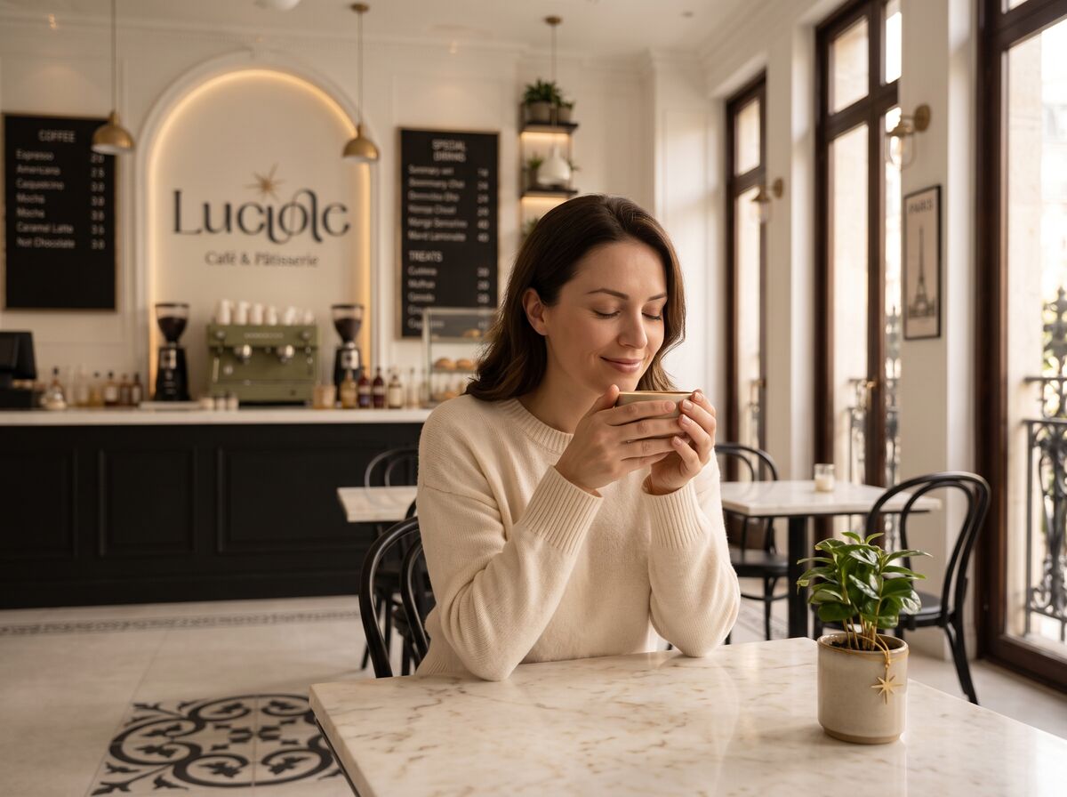 A guest enjoying a coffee at Luciole café in Jounieh Souks
